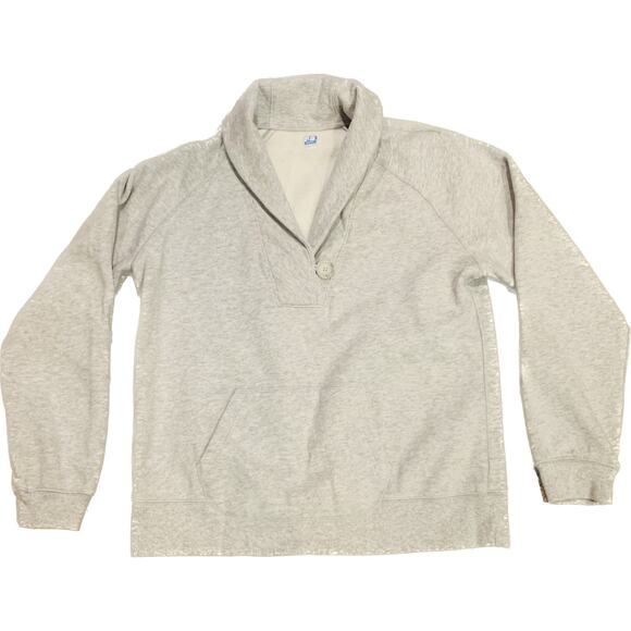 Vintage Sweatshirt Large Womens Gray Pullover Roll Collar Kangaroo Pocket Button - Picture 1 of 10